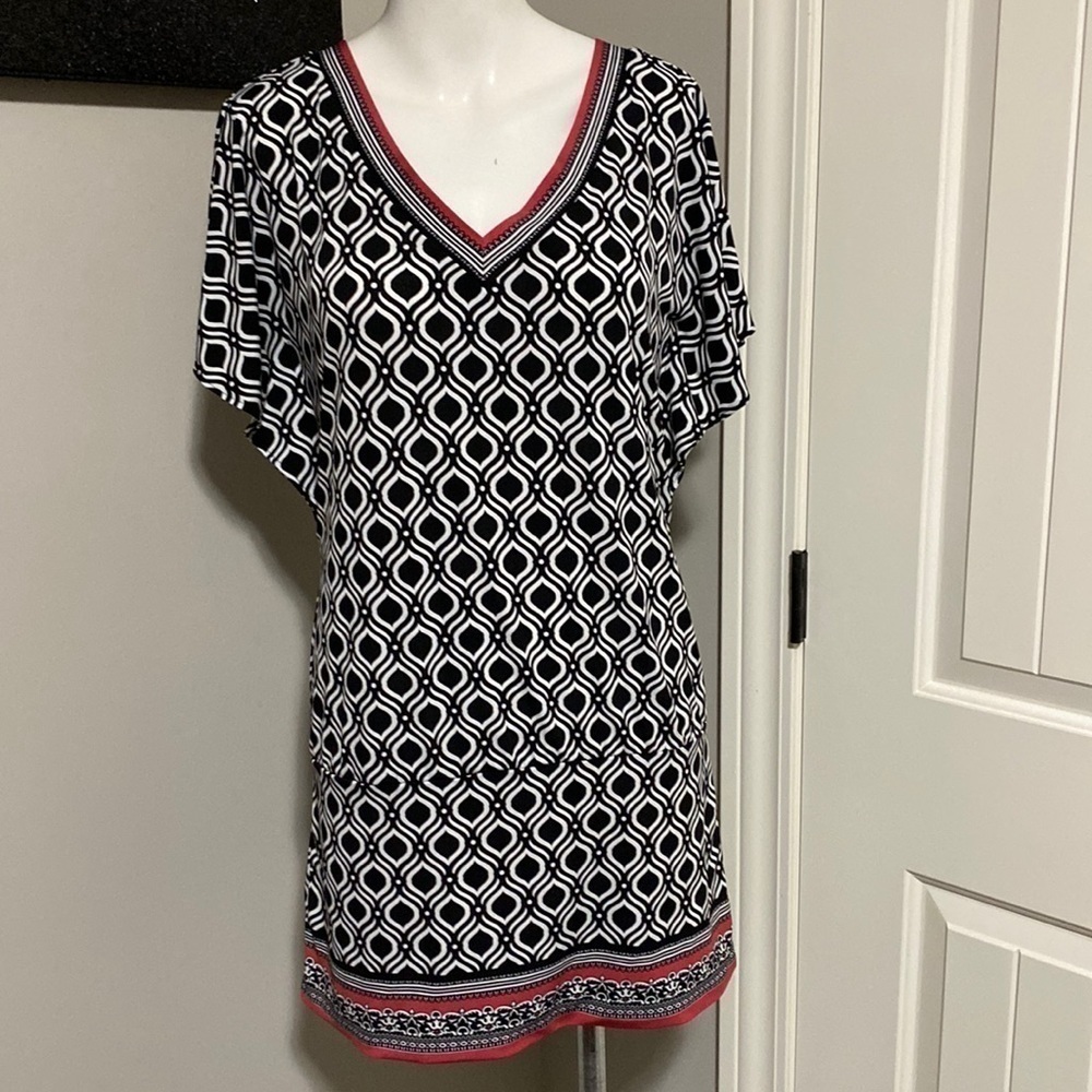 White House Black Market Black White Geometric Print Tunic Dress Sz M